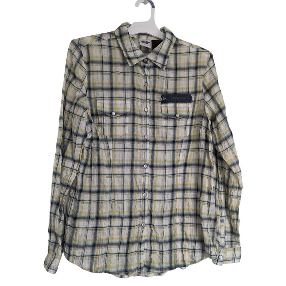 Harley-Davidson Logo Checked Top Y2K Women’s Shirt Blouse Cotton Size M
